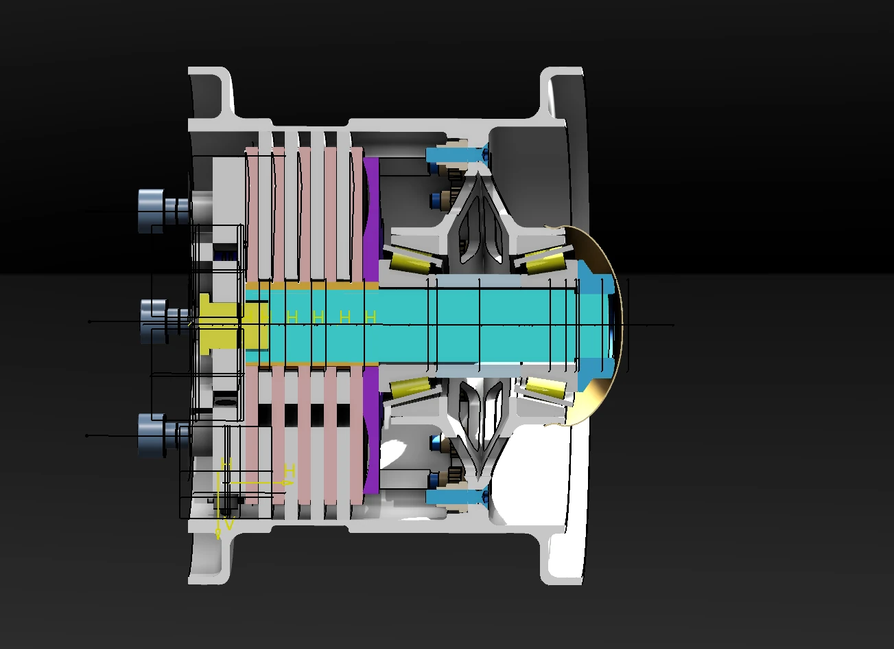 Section view of the brake showing the multi-disc stack and hydraulic mechanism.