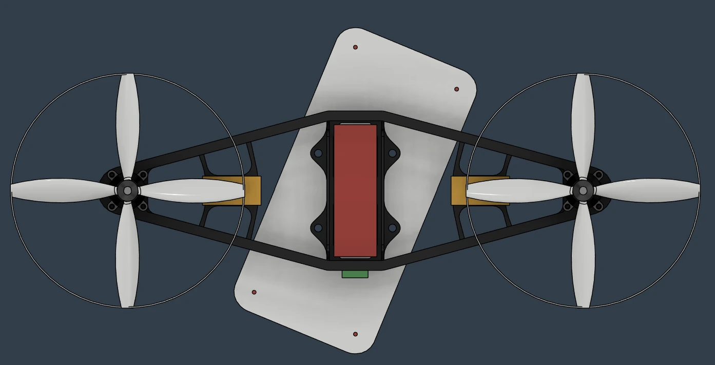 CAD view of a truss airframe with two propeller assemblies.